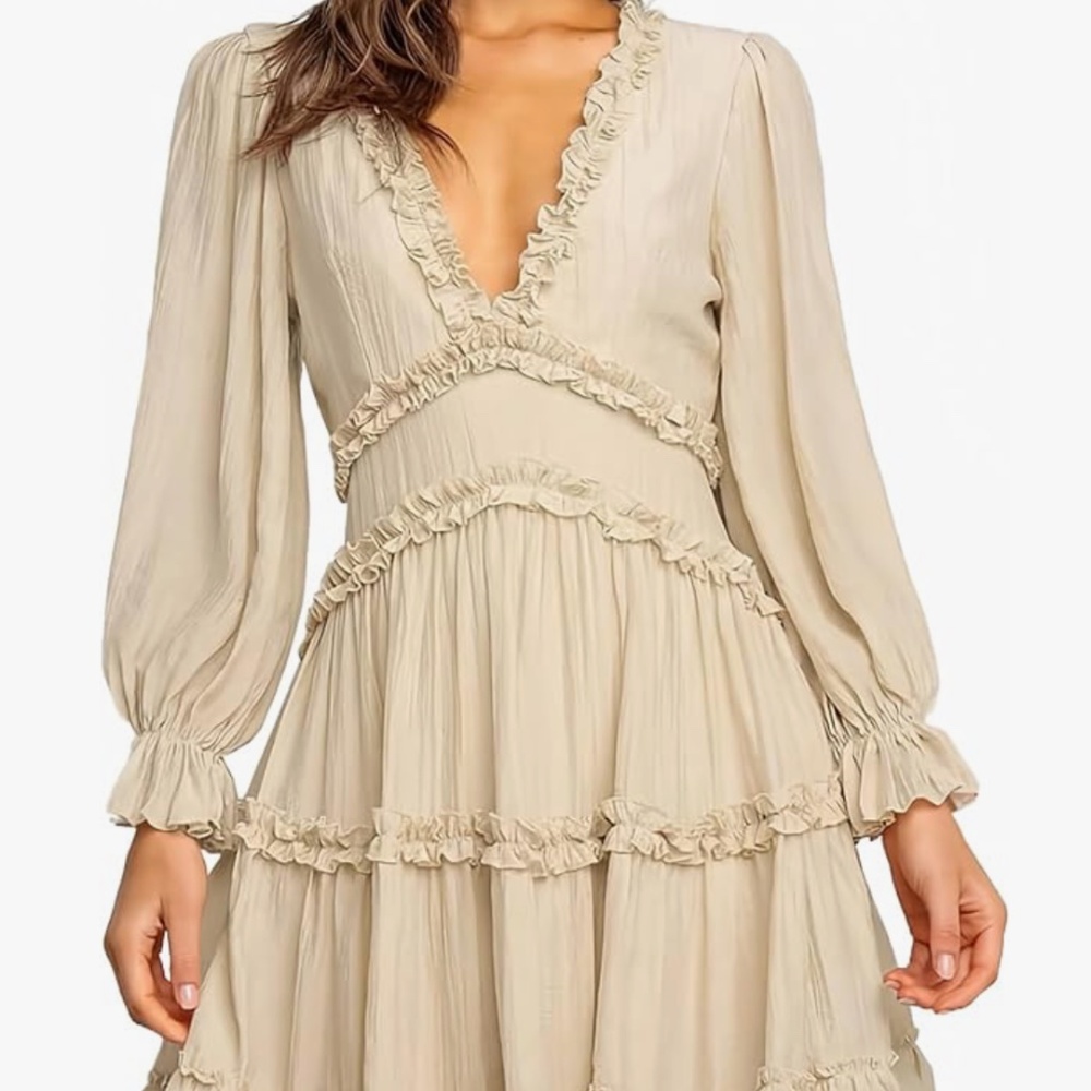Long Sleeve Open-Back Flowy Mini Dress for Spring/Summer